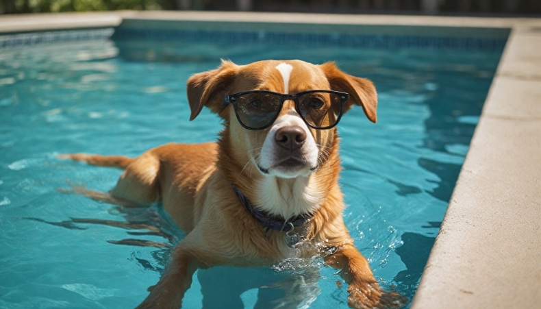 spokojeny pes v bazenu albixon